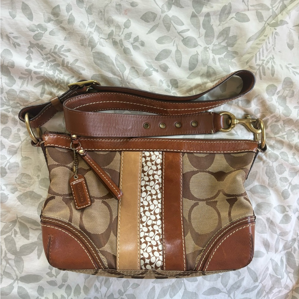 Coach Patchwork Tan and Brown Signature Canvas Crossbody Bag
